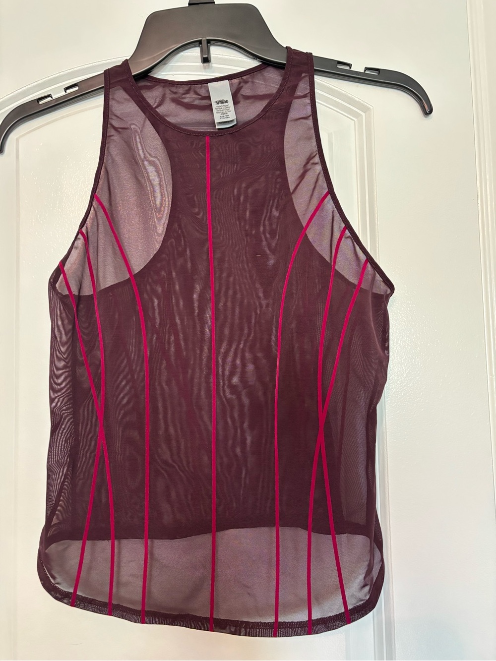 VSX Sheer Burgundy Mesh Tank with Pink Contrast Piping Small